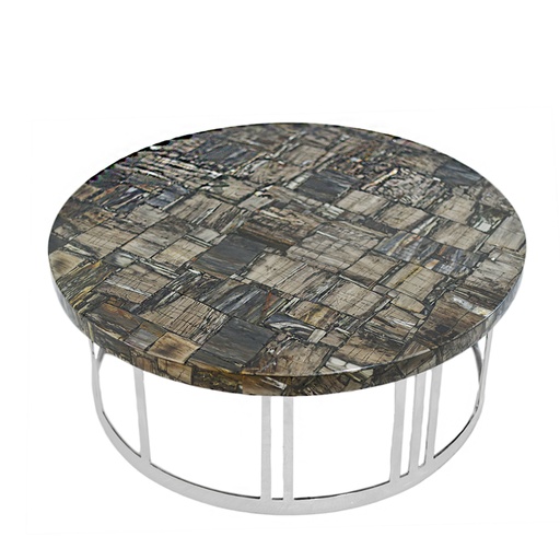 [202001198] Petrified Wood Coffee Table (Brown,DIA151xH45, Tiger Eye)