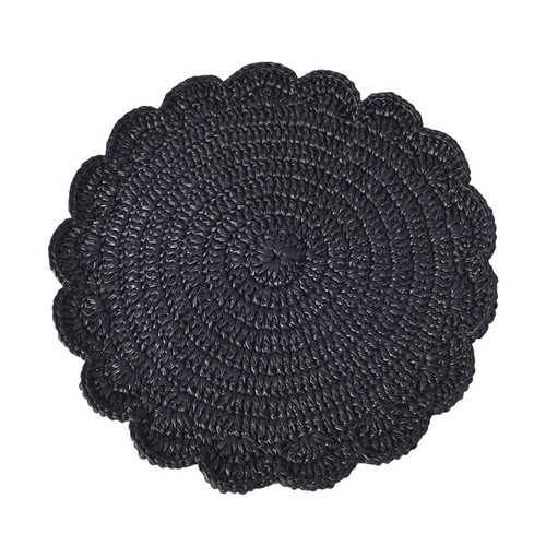 [101005020] Placemat:Black Leather Crochet (Black/Gold,11.5x23x46, Nickel)