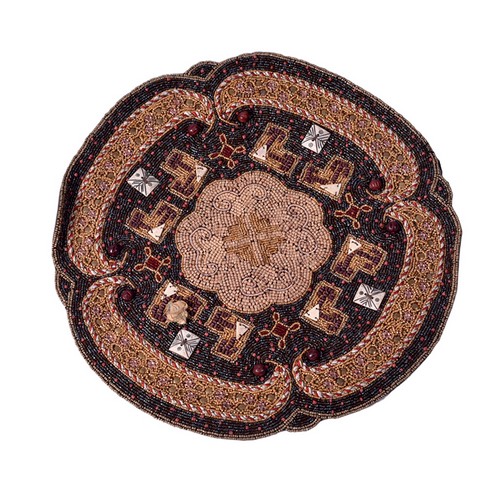 [101005022] Placemat:Multi Brown Thai Symbol (White,45x46x14 H CM, Porcelain)