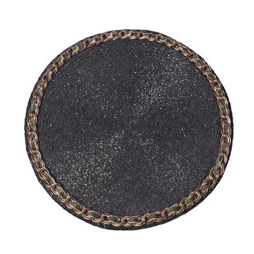 [101005024] Placemat:Olive Chainlinkw/Velvet (Black/Gold,DIA 39 CM, Velvet)