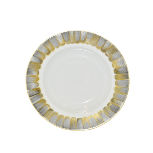 [1010011169] Rimmed Soup Bowl Panache Grey White (Gold,27cm, Porcelain)