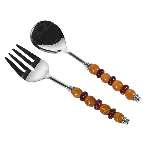 [103001008] S/2 Amber Ruby Salad Spoons (Beige/Black,30 cm, Plastic)