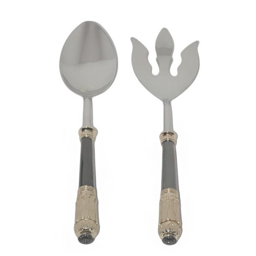 [103001001] S/2 Antique Gold & Oxidized Platinum Serving Set (Green,25.5cm, Metal/Strass)