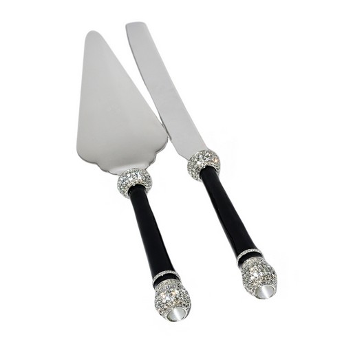 [103001045] S/2 Ebony Celebration Dessert Serving Set (Black,Ebony/Stainless Steel)