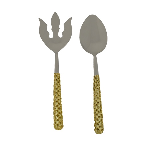 [103001002] S/2 Gold Hollow Braid Serving Set (Gold steel,31 cm, Metal)