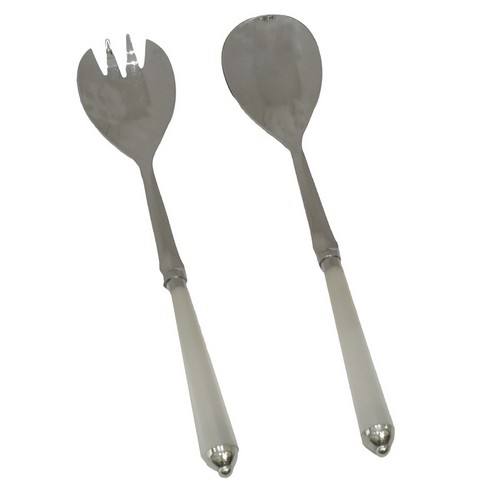 [103001033] S/2 Salad Server Couleur Poudre Perle (Red/Steel,24 CM, Wood/Metal)