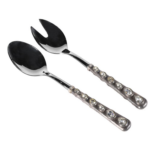 [103001074] S/2 Salad Server White Crystals (Gold,4x20 H CM, Stainless Steel)