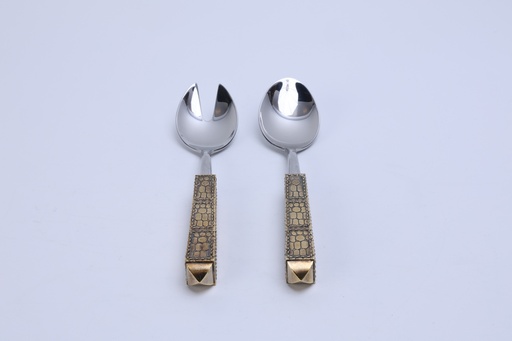 [103001072] S/2 Salad Serving Croco Gold Plated Handle (Silver,)