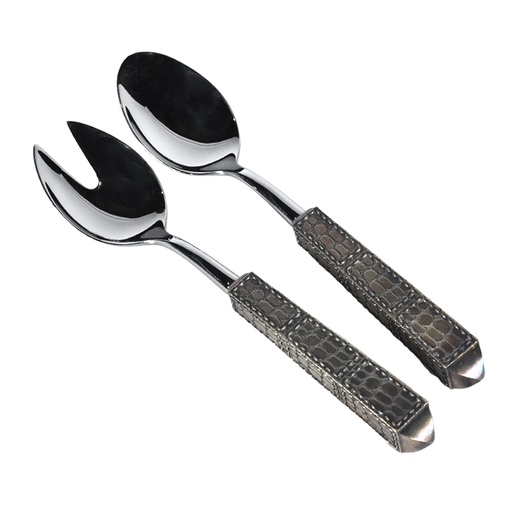 [103001072] S/2 Salad Serving Croco Gold Plated Handle (White,)