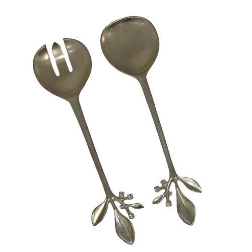 [103001017] S/2 Salad Serving Crystal Branch Matt Silver