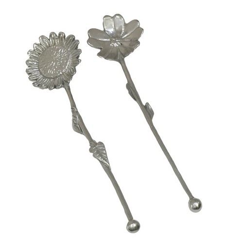 [101003210] S/2 Sunflower & Cosmos Salad Servers Brillante (Cream/Brown,4x19 H CM, Stainless Steel)