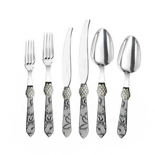 [101003016] S/6 Ananas Silverlace Place Setting (Black,Ebony/Stainless Steel)