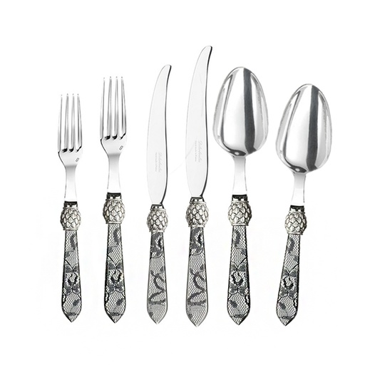 [101003016] S/6 Ananas Silverlace Place Setting (Silver/Brown,32x6  32x3, Stainless Steel)