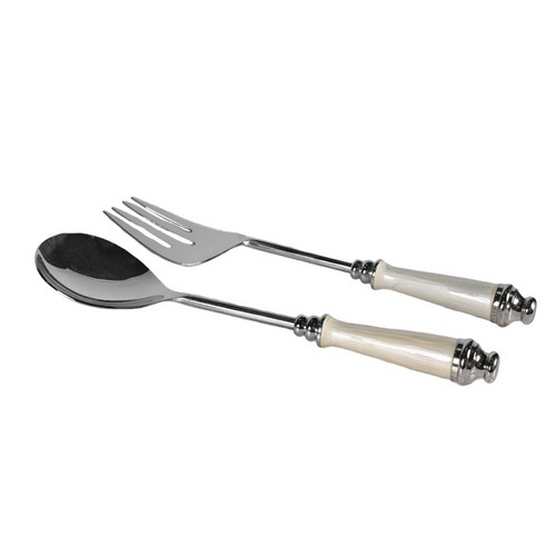 [103001003] S2 Salad Spoons Ivory Seep Brass Handle Giftboxed