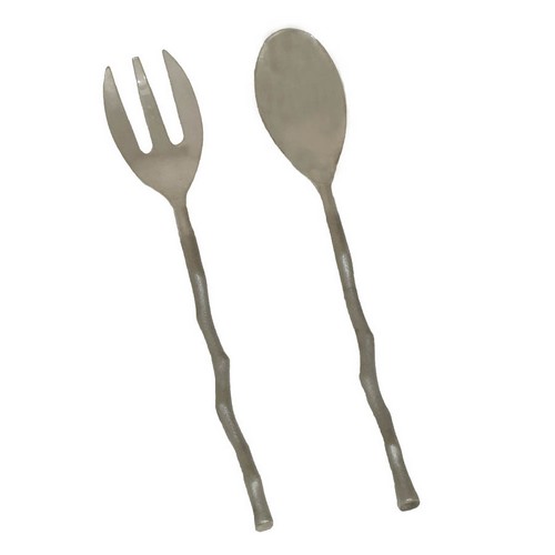 [103001028] Set of 2 Salad Server Twigs Brass Silver Plating (Silver/Brown,32x6  32x3, Stainless Steel)
