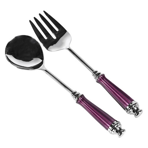 [103001004] Set of 2 Salad Spoons Amethyst Spice Brass Handle Giftboxe (Orange/Red,6x29 cm, Stainless Steel)