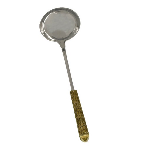 [103002032] Soup Laddle Croco Gold Platted Handle (Silver,)