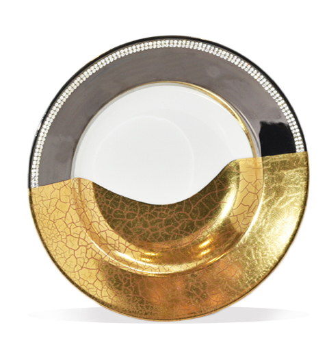 [101001286] Swarovski Soup Plate (Gold Trim,DIA 29 CM, Porcelain)