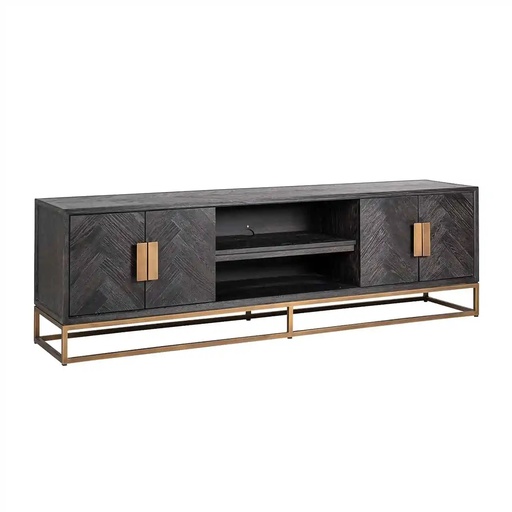 [201007011] Tv Unit Blackbone Brass 4-Doors (Gold,120x40x200, Oak/Metal)