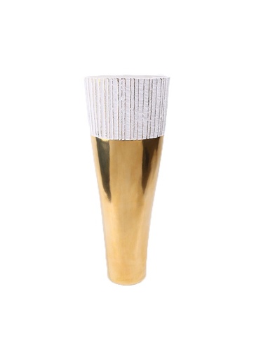 [1070022495] Vase (Gold/White,12x12x57H cm, Ceramic)