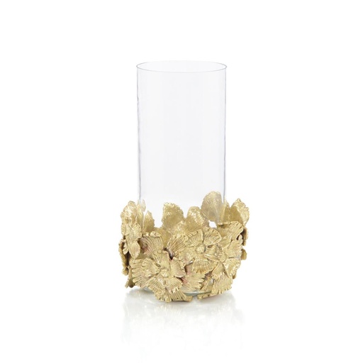 [107006284] Brass Flowers And Glass Vase Ii  (Deep Blue,W30.48xD30.48xH25.4, Porcelain)