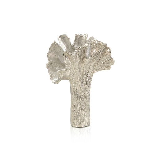 [1070022521] Ginkgo Leaf Vase In Nickel Ii
 (Platinum,DIA17x29HCM
, Shiny Glaze )