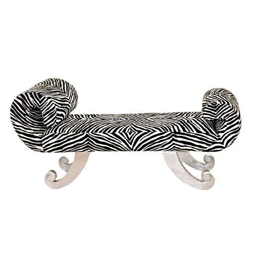 [203001069] Bench Whimiscal Sleigh Bench Black &White Zebra (Black/White,150x50x71H, Silver Leaf)