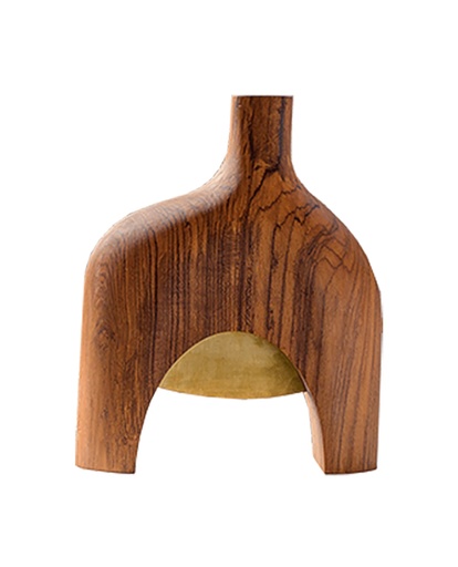 [1070022527] Vase Idika 02 (Wood,15.9x19.1x8.9, Wood/Brass)