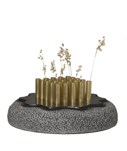 [1070022530] Vase Ira 01 (Black/Grey,7x19x20 H CM, Stone)