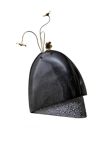 [1070022536] Vase Ilisha 04 (Black/Grey,7x19x20 H CM, Stone)