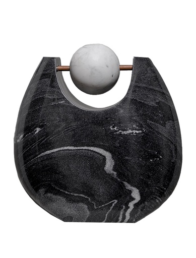 [1070022538] Vase Black Iyla 01 (Black/White,67x10x30H CM, Marble)