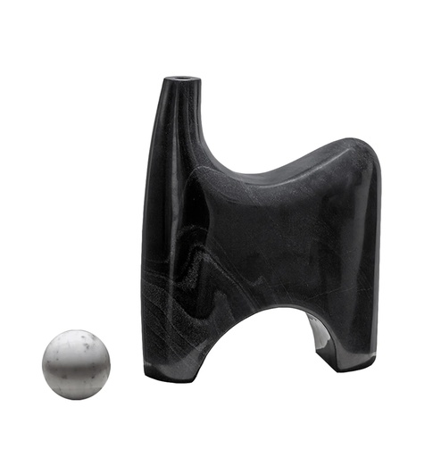 [1070022540] Vase Black Iyla 02 (Black/White,67x10x30H CM, Marble)