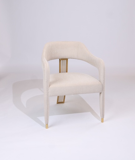 [206001101] Dining Chair In Cream Fabric (Cream/Bronze,DIA32xH46, Shagreen)