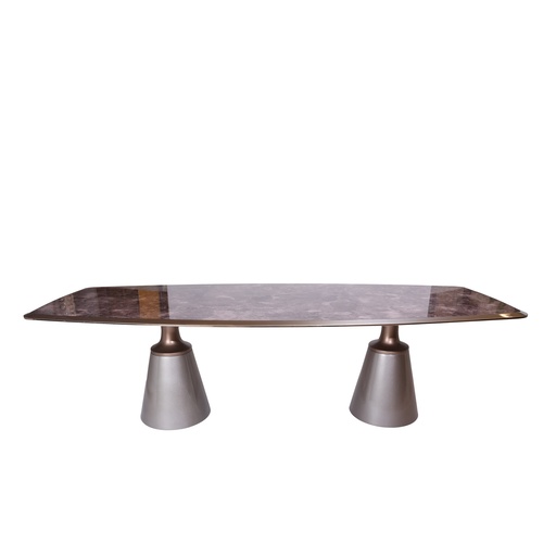 [206003143] Kantorin Dining Table (Grey/Brown,DT-180x105x75H AC-60x60x75H, Powder Coated Aluminum Frame)