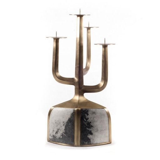 [106001602] Small Candelabra Parchment (Brass/Cream,35x18x60 H CM, Brass)