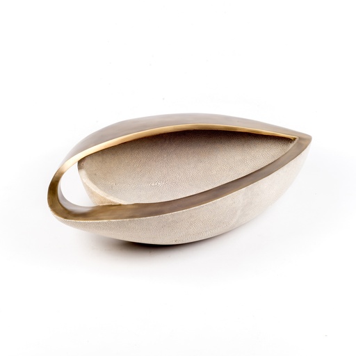 [10200110151] Petal Bowl L Cream Shagreen And Brass (Gold,66x60x102H, Brass/Onyx)