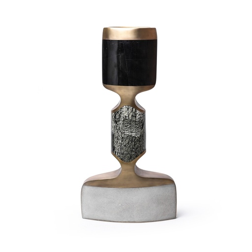 [1070022550] Vase Black Penshell, Baguio Stone, Cream Shagreen (White/Blue,17x20x38 H CM, Porcelain)