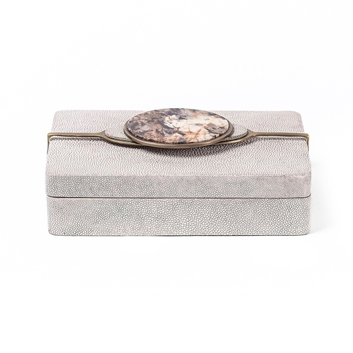 [107012353] Box Cream Shagreen, Hwana Stone (White,21x21x7 H CM, Wood)