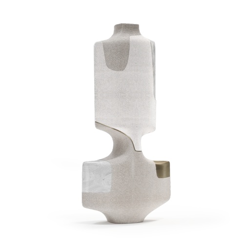 [1070022557] Vase M Cream Shagreen, White Shagreen, Kabibi Shell (Cream,8x26x53 H CM, Bronze-Patina/Brass)