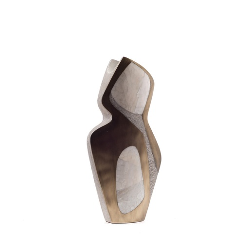 [1070022559] Vase S Cosmo Pattern Light (Cream,18x7x26 H CM, Bronze-Patina/Brass)