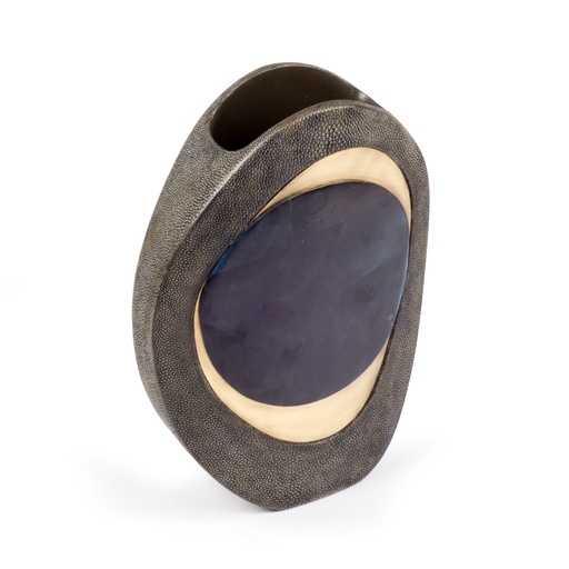 [1070022561] Vase L Coal Black Shagreen, Blue Penshell (White/Blue,17x20x38 H CM, Porcelain)