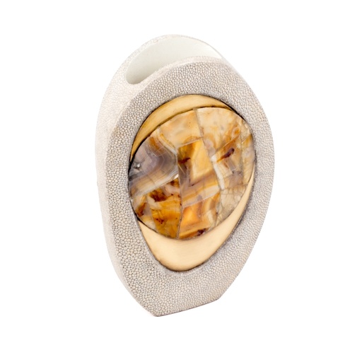 [1070022562] Vase L Cream Shagreen, Wild Agate (Dark,7x34x34 H CM, Shagreen)