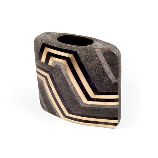 [1070022571] Vase L Blade Runner Pattern Dark (Brass/White,7x5x27 H CM, Bronze-Patina/Brass)