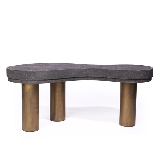 [202001407] Coffee Table Coal Black Shagreen (Cream,110x250x80H CM, Shagreen)
