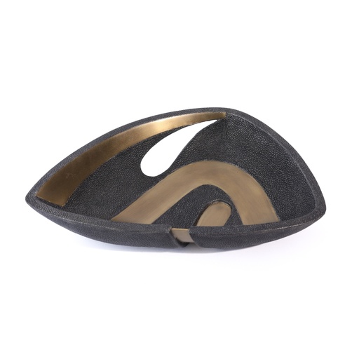 [10200110162] Bowl S Coal Black Shagreen (White/Gold,20x17x14H CM, Porcelain)
