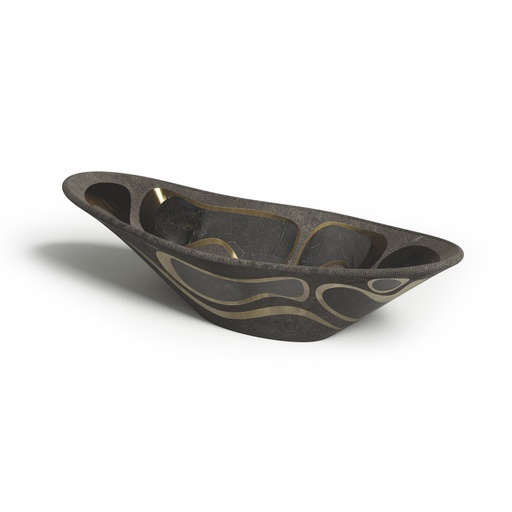 [10200110164] Bowl Blue Penshell And Coal Black Shagreen (Shagreen,7x36x36 H CM, Bronze-Patina/Brass)