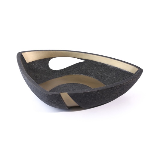 [10200110166] Bowl M Coal Black Shagreen (Cream,8x26x53 H CM, Bronze-Patina/Brass)