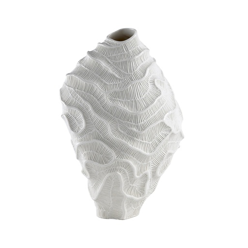 [1070022619] Stony, Fossilia Porcelain Vase, White (Shagreen,6x26x24 H CM, Bronze-Patina/Brass)