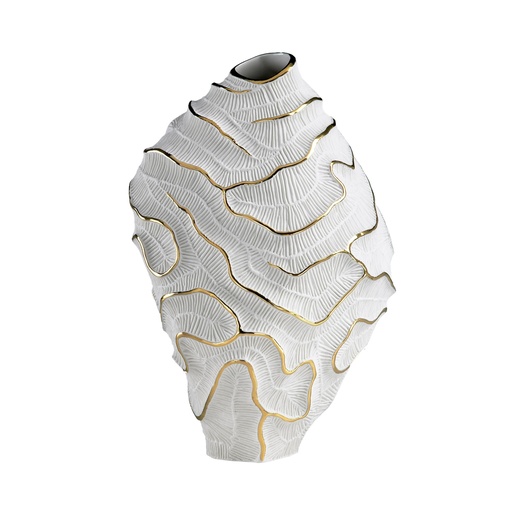 [1070022620] Stony - Fossilia Porcelain Vase, Gold (Blue,19x34x8 H CM, Penshell)