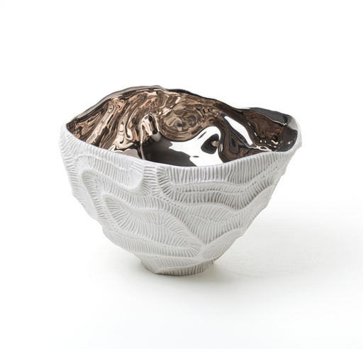 [10200110191] Perla, Fossilia Porcelain Bowl, Platinum (Brass/Cream,26x28x12 H CM, Shagreen/Brass)